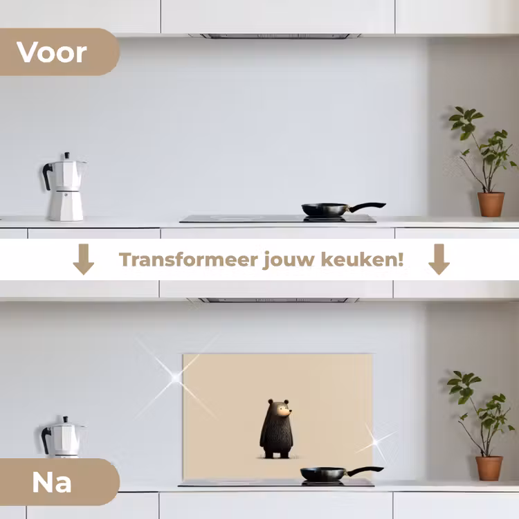 Beer - Donkerbruin - Minimalistisch keuken achterwand spatscherm klein -voor_na_NL