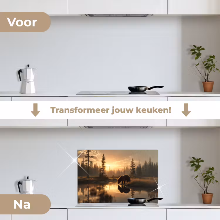 Beer - water - Bos - Ochtendlicht keuken achterwand spatscherm klein -voor_na_NL