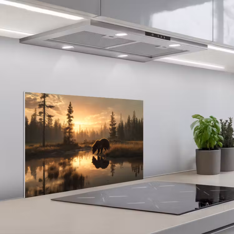 Beer - water - Bos - Ochtendlicht keuken achterwand spatscherm klein -3d_schuin