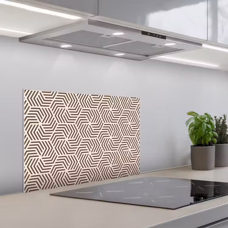 Beige - Bruin - Patroon - Strepen keuken achterwand spatscherm klein 900 -3d_schuin