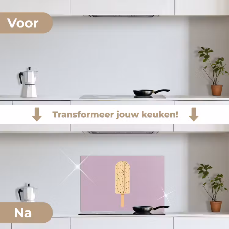 Beige - Ijsje - Spikkels keuken achterwand spatscherm klein -voor_na_NL