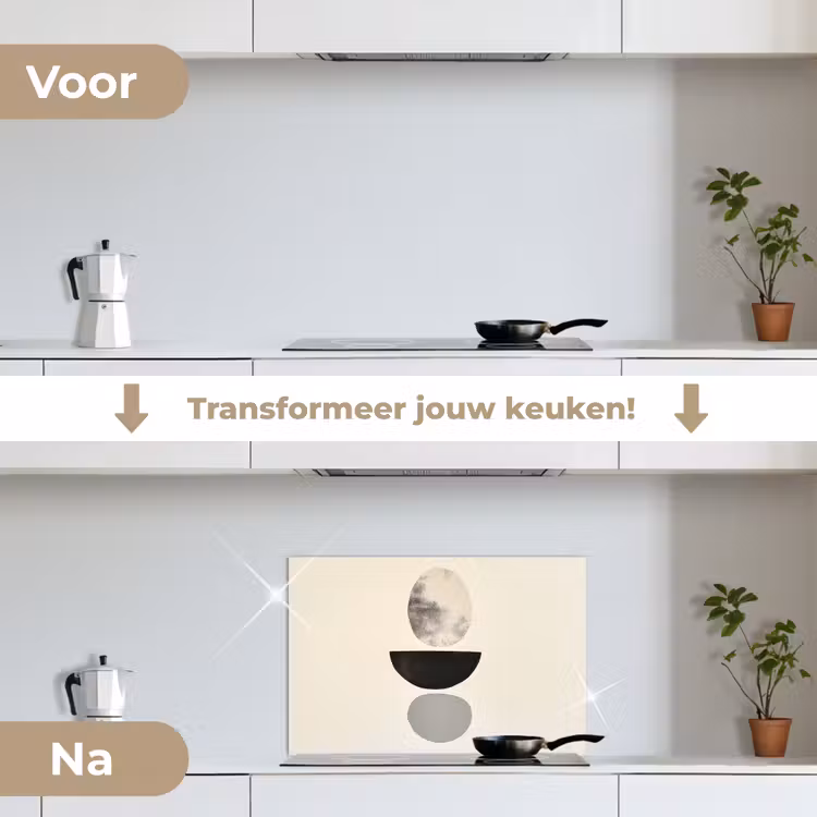 Beige - Japandi - Wabi sabi keuken achterwand spatscherm klein -voor_na_NL