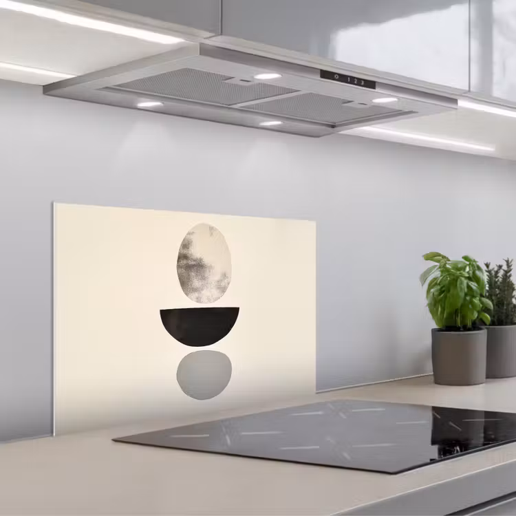 Beige - Japandi - Wabi sabi keuken achterwand spatscherm klein -3d_schuin
