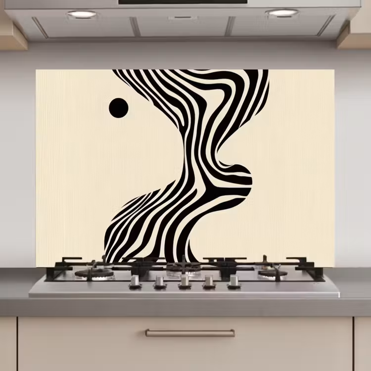 Beige - Lijnen - Golvend - Abstract keuken achterwand spatscherm klein -3d_website