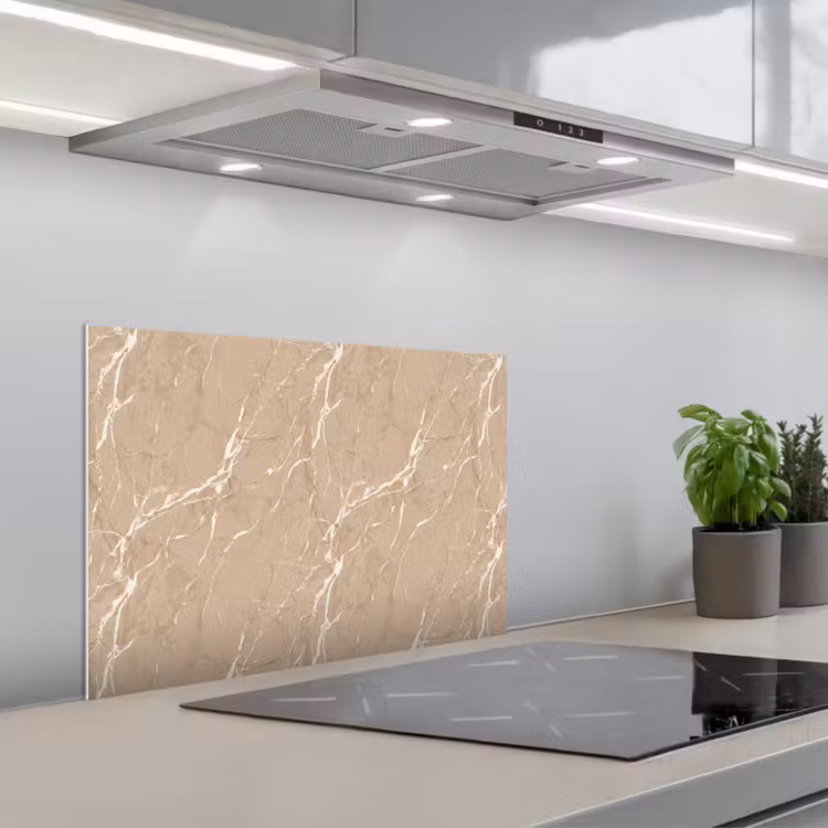 Beige - Marmer - Organisch - Wit keuken achterwand spatscherm klein 900 -3d_schuin