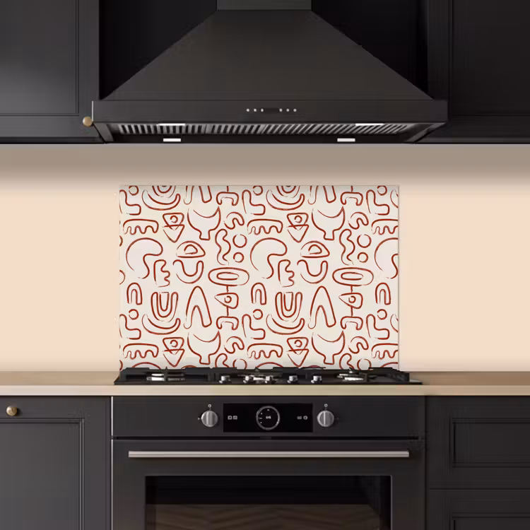Beige - Vormen - Rood - Patroon keuken achterwand spatscherm klein 900 -sfeer1