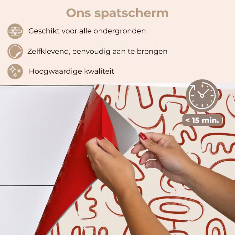 Beige - Vormen - Rood - Patroon keuken achterwand spatscherm klein 900 -spatscherm_NL