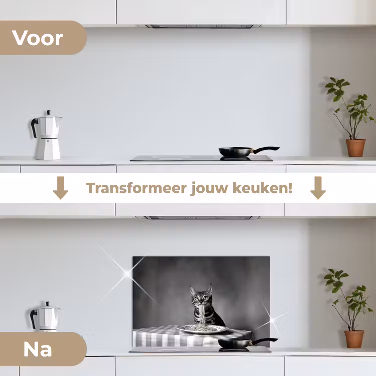 Bengaal - Kat - Tafelkleed - Zwart - Wit - Dier keuken achterwand spatscherm klein -voor_na_NL