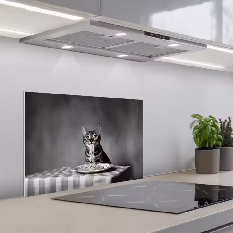 Bengaal - Kat - Tafelkleed - Zwart - Wit - Dier keuken achterwand spatscherm klein -3d_schuin