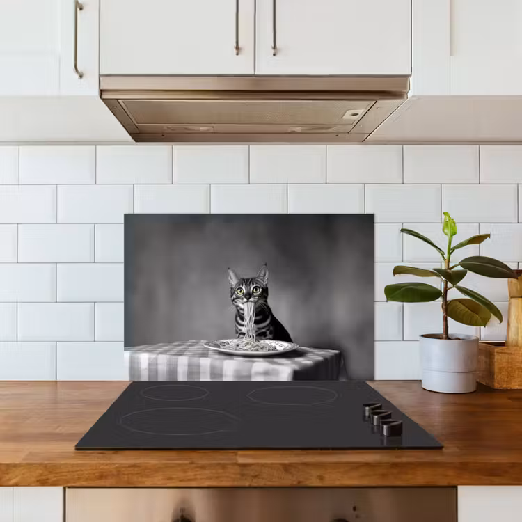 Bengaal - Kat - Tafelkleed - Zwart - Wit - Dier keuken achterwand spatscherm klein -sfeer2