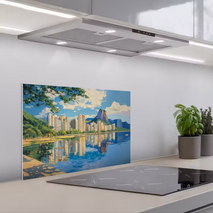 Berg - Skyline - Strand - Water keuken achterwand spatscherm klein -3d_schuin