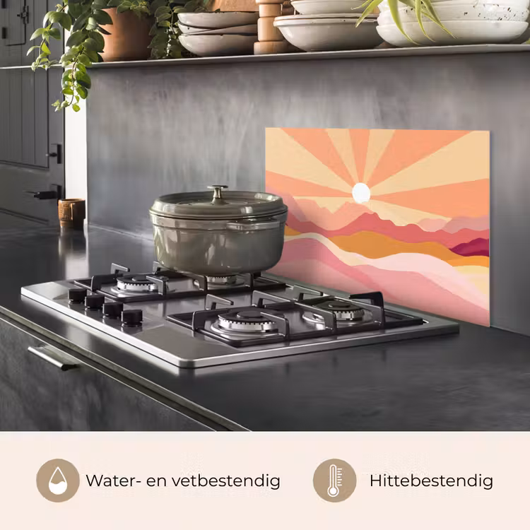 Bergen - Abstract - Zonnestralen - Roze keuken achterwand spatscherm klein -usp_NL
