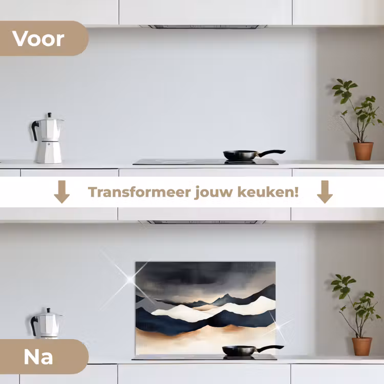 Bergen - Donkerblauw - Landschap keuken achterwand spatscherm klein -voor_na_NL