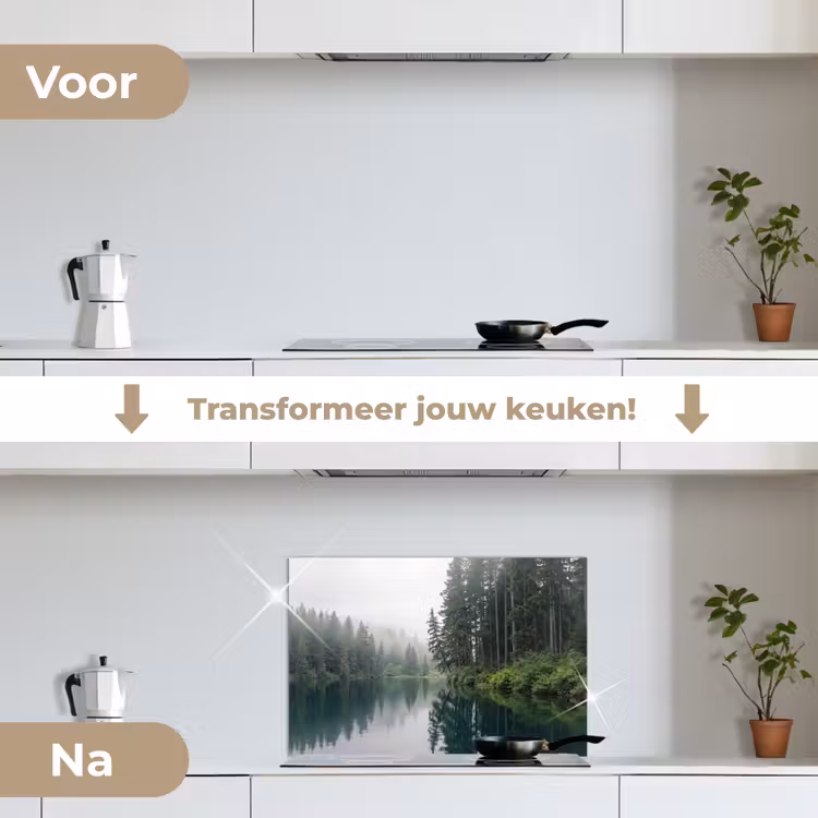 Bergen - Meer - Bos keuken achterwand spatscherm klein -voor_na_NL