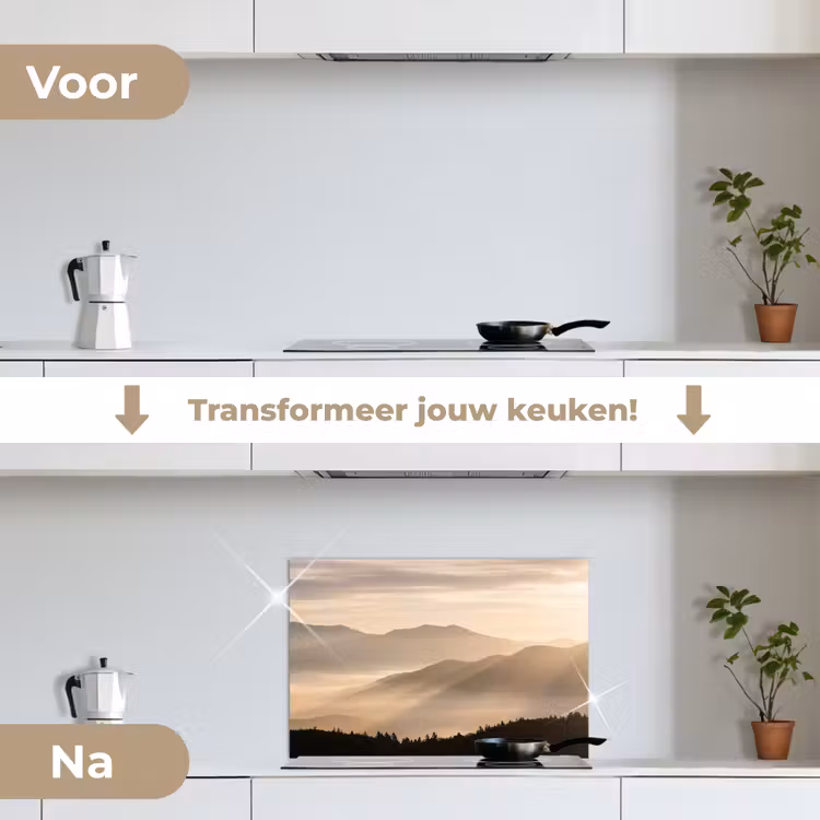 Bergen - Mist - Zonnestralen keuken achterwand spatscherm klein -voor_na_NL