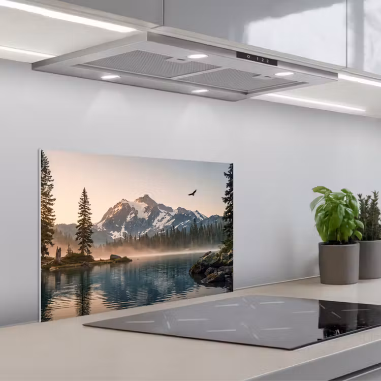 Bergen - Water - Bomen keuken achterwand spatscherm klein -3d_schuin
