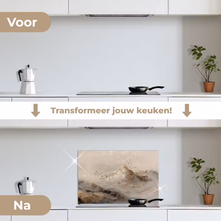 Berglandschap - Mist - Penseelstreken keuken achterwand spatscherm klein -voor_na_NL