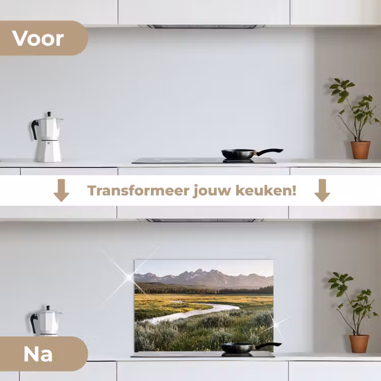 Berglandschap - Rivier - Bos keuken achterwand spatscherm klein -voor_na_NL