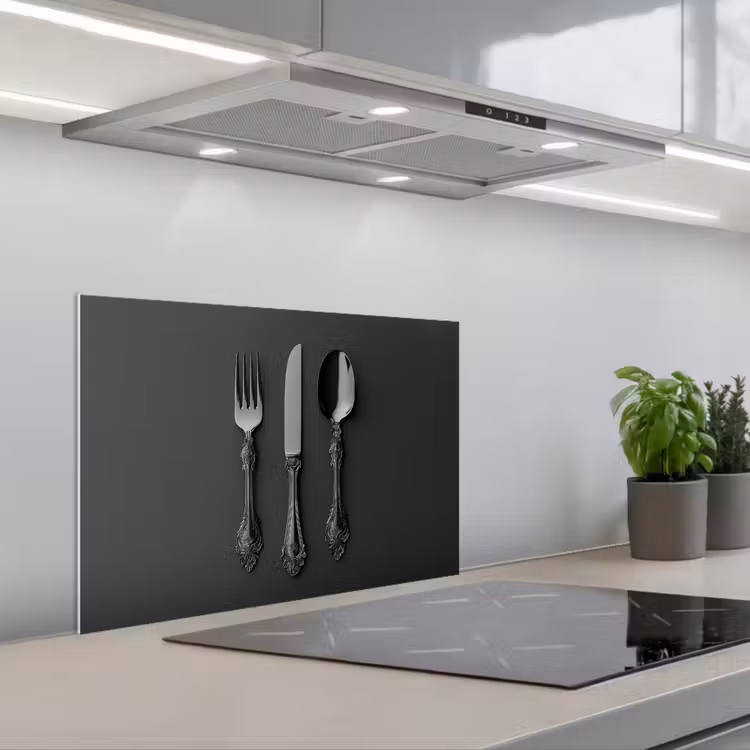 Bestek - Zwart keuken achterwand spatscherm klein -3d_schuin