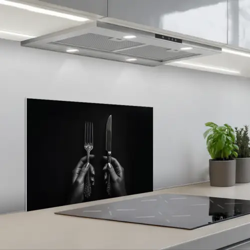 Bestek - Zwart - Wit keuken achterwand spatscherm klein -3d_schuin