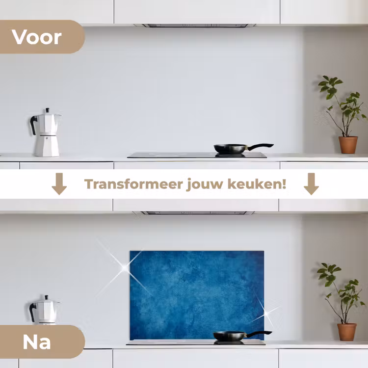 Beton - Blauw - Vintage - Structuur - Industrieel keuken achterwand spatscherm klein -voor_na_NL
