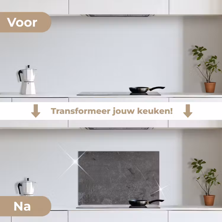 Beton - Grijs - Lijn - Vormen keuken achterwand spatscherm klein -voor_na_NL