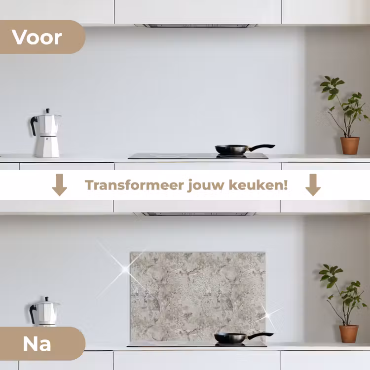 Beton - Grijs - Muur keuken achterwand spatscherm klein 900 -voor_na_NL