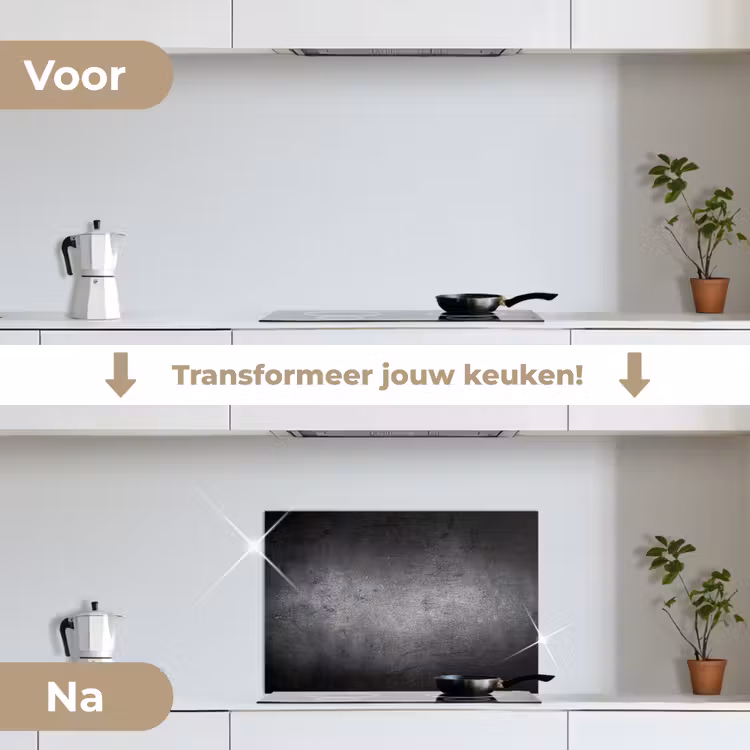 Beton - Grijs - Retro - Cement - Textuur keuken achterwand spatscherm klein -voor_na_NL