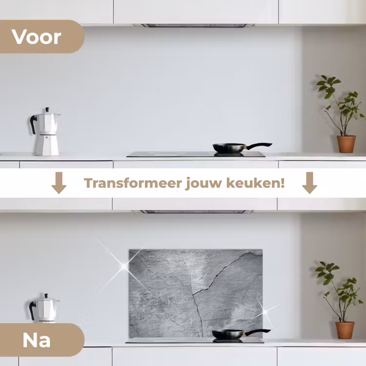 Beton - Grijs - Scheur keuken achterwand spatscherm klein -voor_na_NL