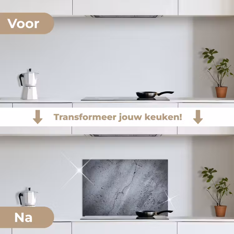 Beton - Grijs - Scheur keuken achterwand spatscherm klein -voor_na_NL