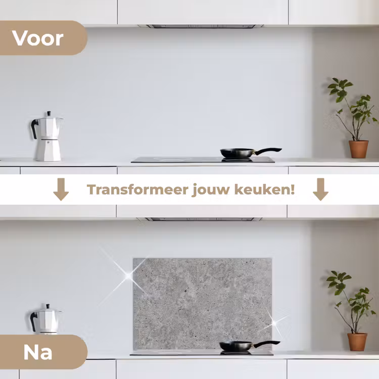 Beton - Leisteen - Grijs - Betonstructuur keuken achterwand spatscherm klein -voor_na_NL