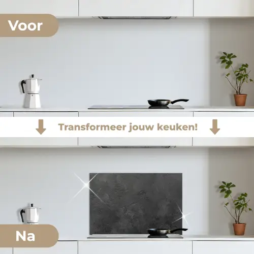Beton - Structuur - Industrieel - Zwart - Grijs keuken achterwand spatscherm klein -voor_na_NL