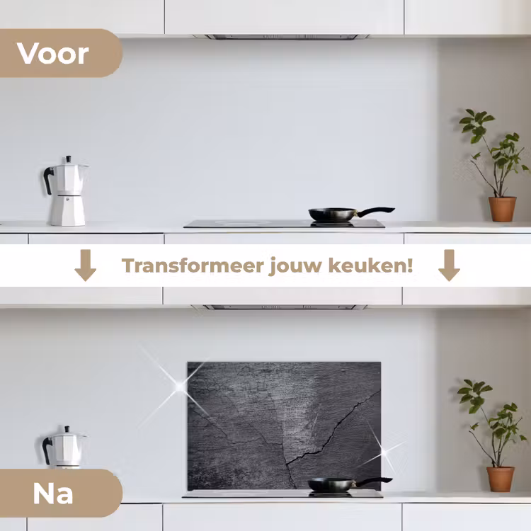 Beton - Zwart - Scheur keuken achterwand spatscherm klein -voor_na_NL