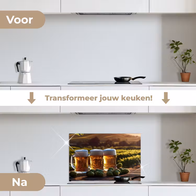 Bier - Hop - Landschap keuken achterwand spatscherm klein -voor_na_NL