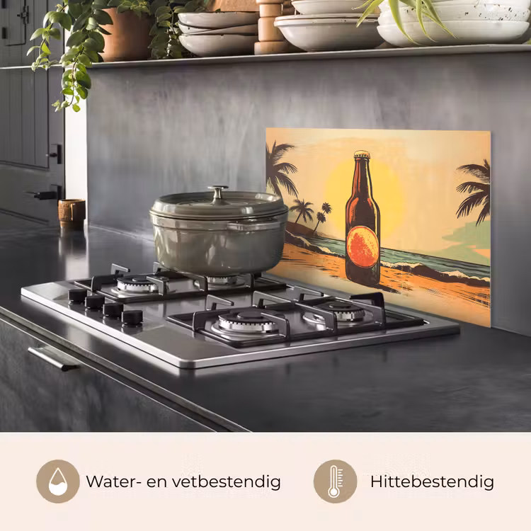 Bierfles - Zonsondergang - Palmbomen - Zee keuken achterwand spatscherm klein -usp_NL