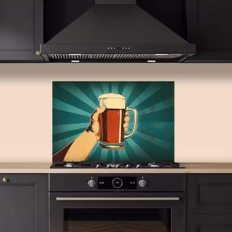 Bierglas - Schuim - Retro - Groen keuken achterwand spatscherm klein -sfeer1