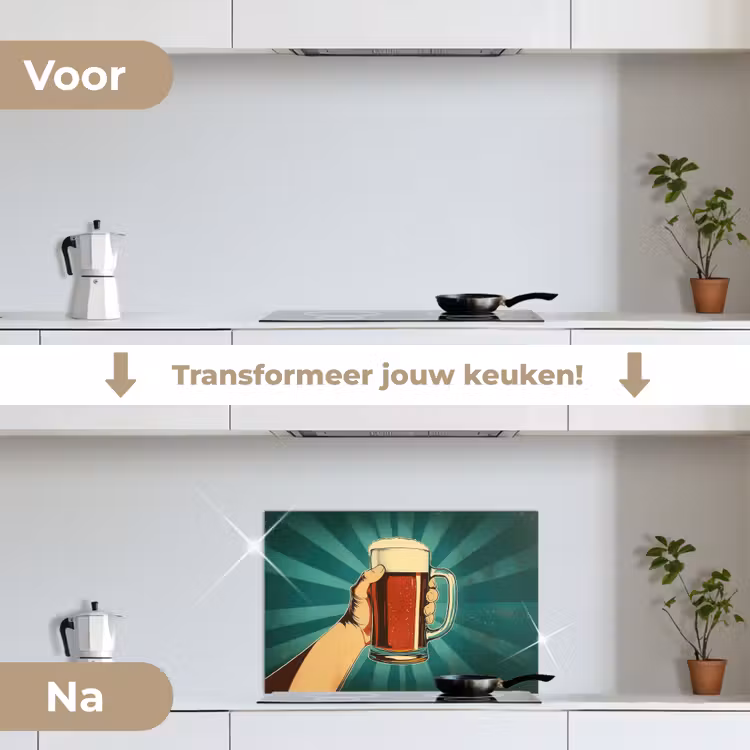 Bierglas - Schuim - Retro - Groen keuken achterwand spatscherm klein -voor_na_NL