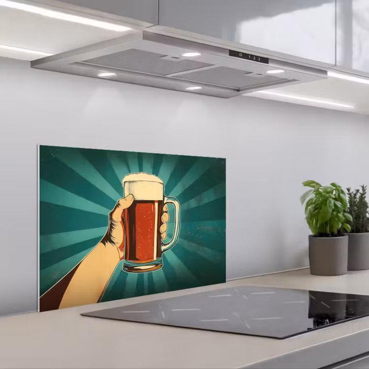 Bierglas - Schuim - Retro - Groen keuken achterwand spatscherm klein -3d_schuin