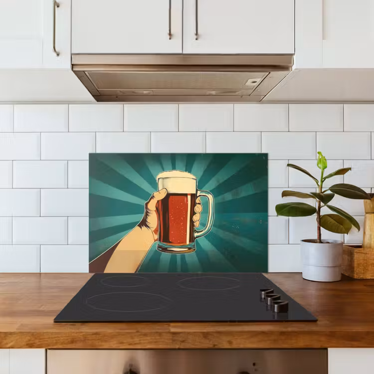Bierglas - Schuim - Retro - Groen keuken achterwand spatscherm klein -sfeer2