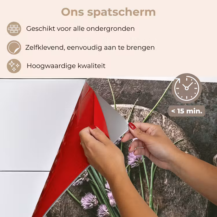 Bieslook Bloesem en Antieke Keukenwaren keuken achterwand spatscherm klein -spatscherm_NL