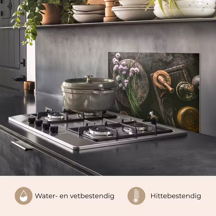 Bieslook Bloesem en Antieke Keukenwaren keuken achterwand spatscherm klein -usp_NL