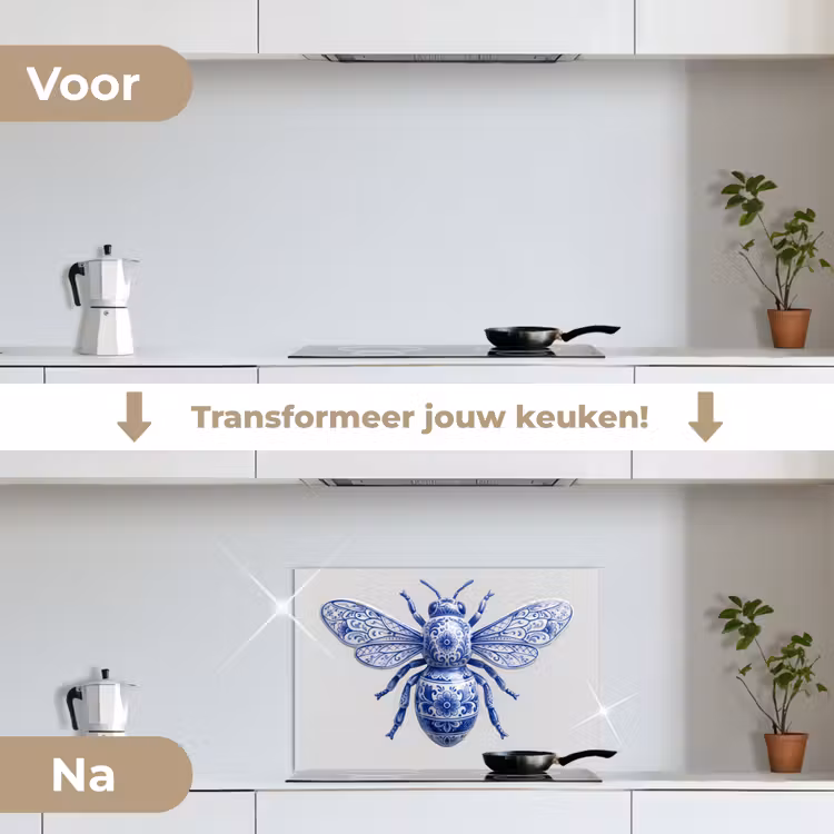 Bij - Modern - Delfts - Blauw keuken achterwand spatscherm klein -voor_na_NL