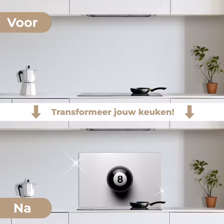 Biljartbal - Getal - Acht - Wit keuken achterwand spatscherm klein -voor_na_NL
