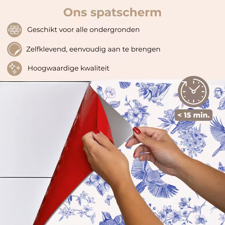 Birds - Flowers - Blue keuken achterwand spatscherm klein 900 -spatscherm_NL