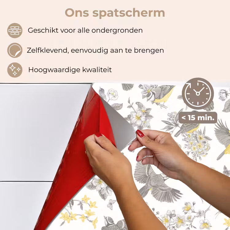 Birds - Flowers - Gray - Yellow keuken achterwand spatscherm klein 900 -spatscherm_NL