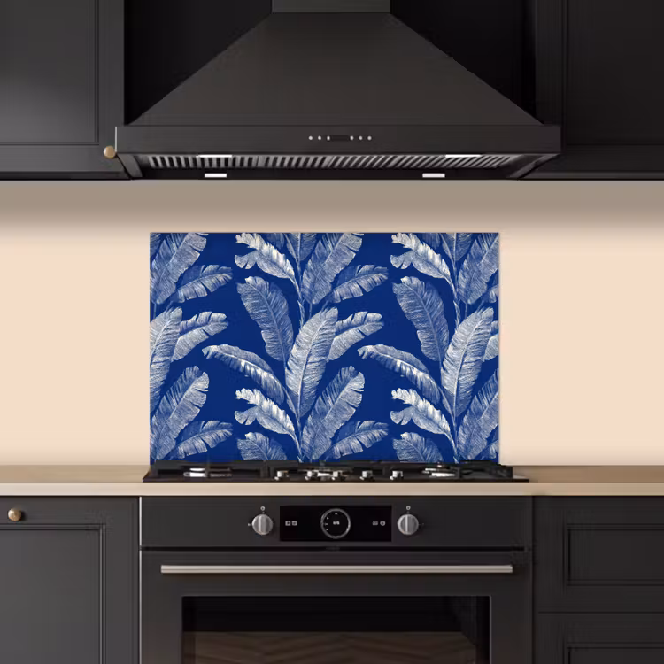 Blad - Palm - Blauw keuken achterwand spatscherm klein 900 -sfeer1