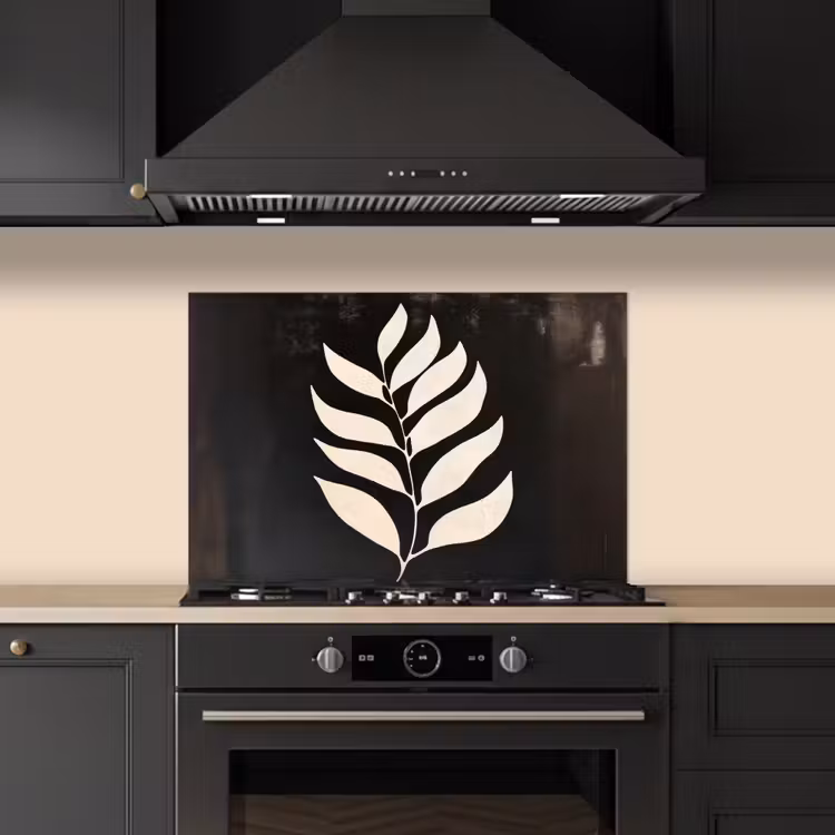 Blad - Wit - Minimalistisch keuken achterwand spatscherm klein -sfeer1
