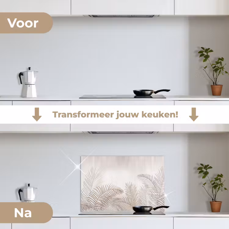 Bladeren - Beige - Botanisch - Vintage keuken achterwand spatscherm klein -voor_na_NL