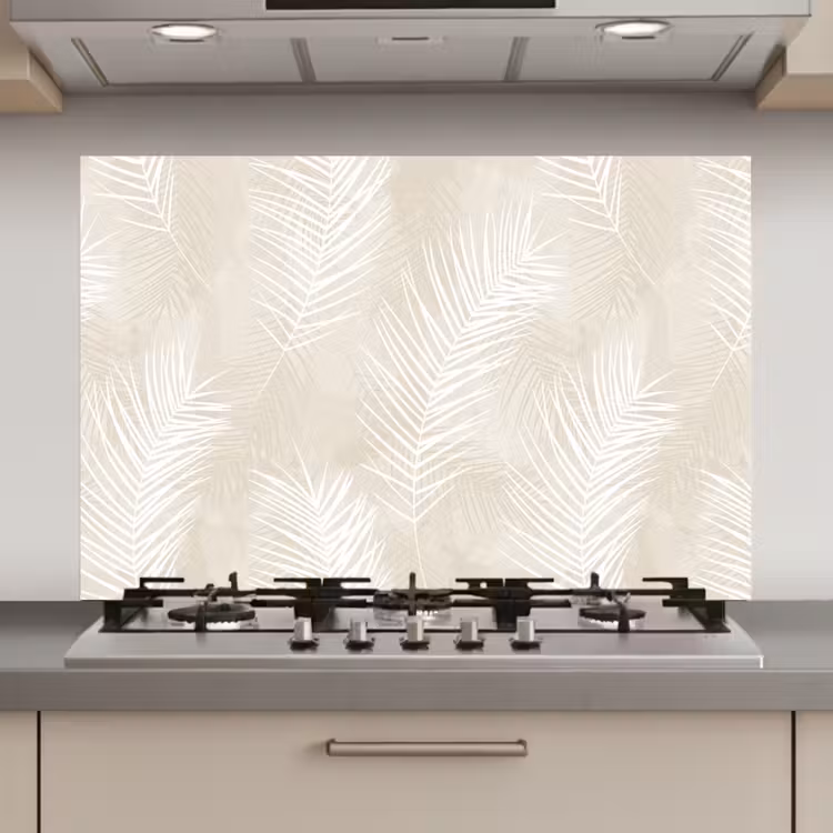 Bladeren - Beige - Wit - Botanisch - Natuur keuken achterwand spatscherm klein -3d_website
