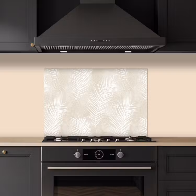 Bladeren - Beige - Wit - Botanisch - Natuur keuken achterwand spatscherm klein -sfeer1